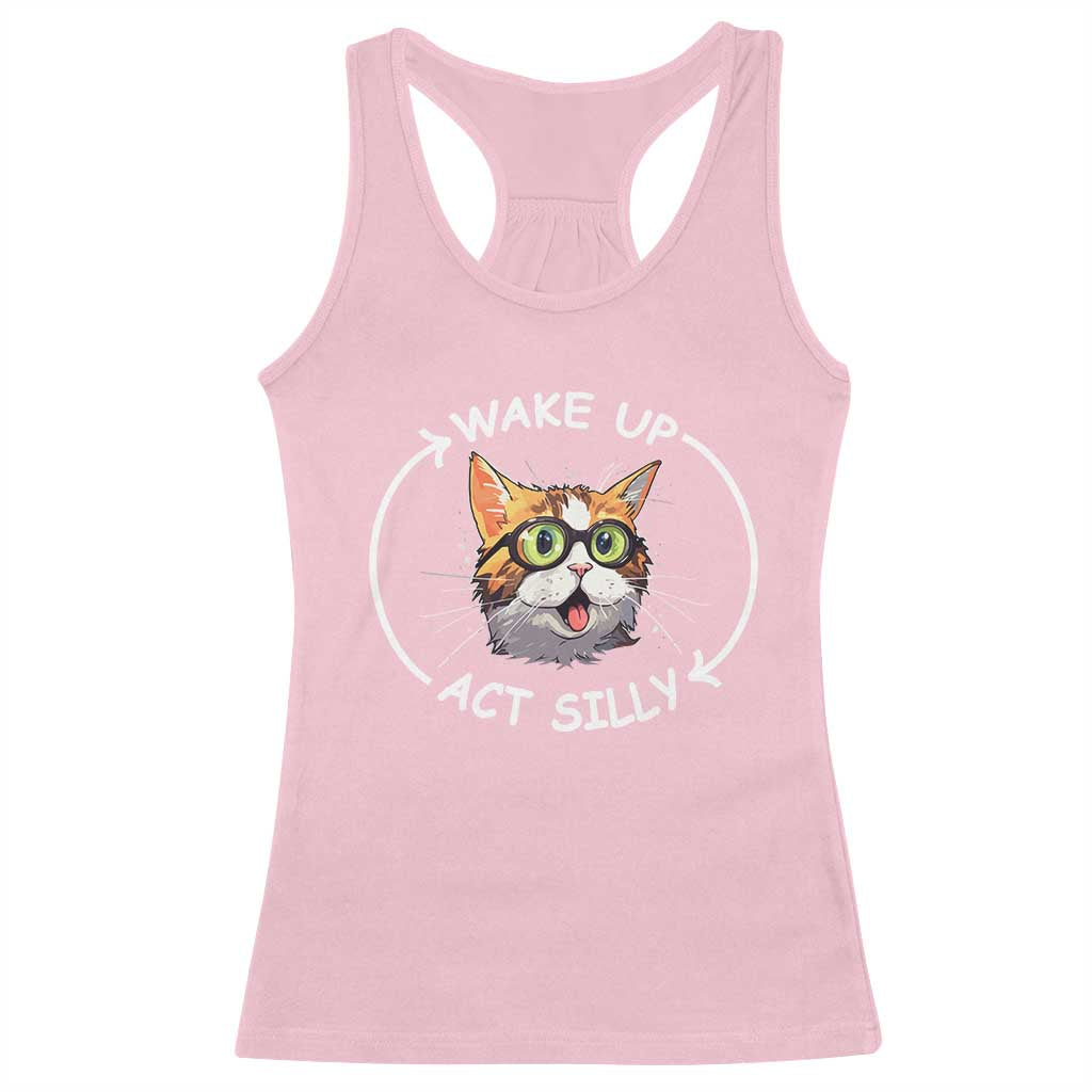 Funny Cat Meme Racerback Tank Top Wake Up Act Silly TS09 Light Pink Print Your Wear