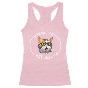 Funny Cat Meme Racerback Tank Top Wake Up Act Silly TS09 Light Pink Print Your Wear