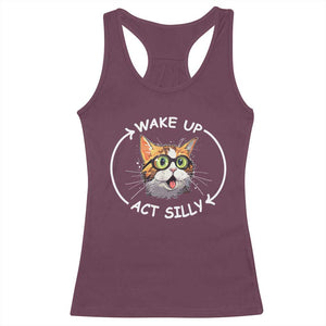 Funny Cat Meme Racerback Tank Top Wake Up Act Silly TS09 Maroon Print Your Wear