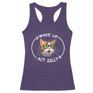 Funny Cat Meme Racerback Tank Top Wake Up Act Silly TS09 Purple Print Your Wear