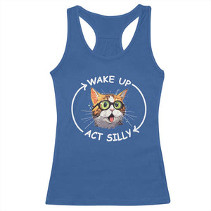 Funny Cat Meme Racerback Tank Top Wake Up Act Silly TS09 Royal Blue Print Your Wear