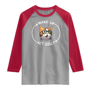 Funny Cat Meme Raglan Shirt Wake Up Act Silly TS09 Sport Gray Red Print Your Wear