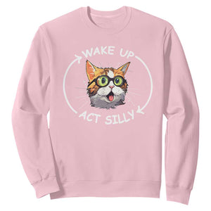 Funny Cat Meme Sweatshirt Wake Up Act Silly TS09 Light Pink Print Your Wear