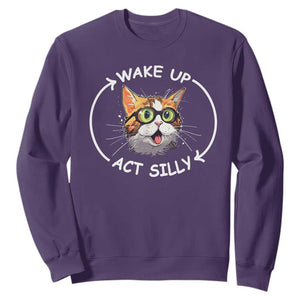 Funny Cat Meme Sweatshirt Wake Up Act Silly TS09 Purple Print Your Wear