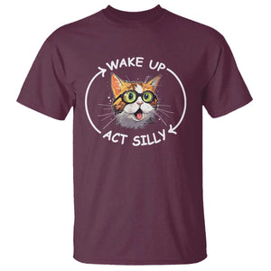 Funny Cat Meme T Shirt Wake Up Act Silly TS09 Maroon Print Your Wear