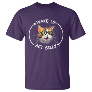 Funny Cat Meme T Shirt Wake Up Act Silly TS09 Purple Print Your Wear