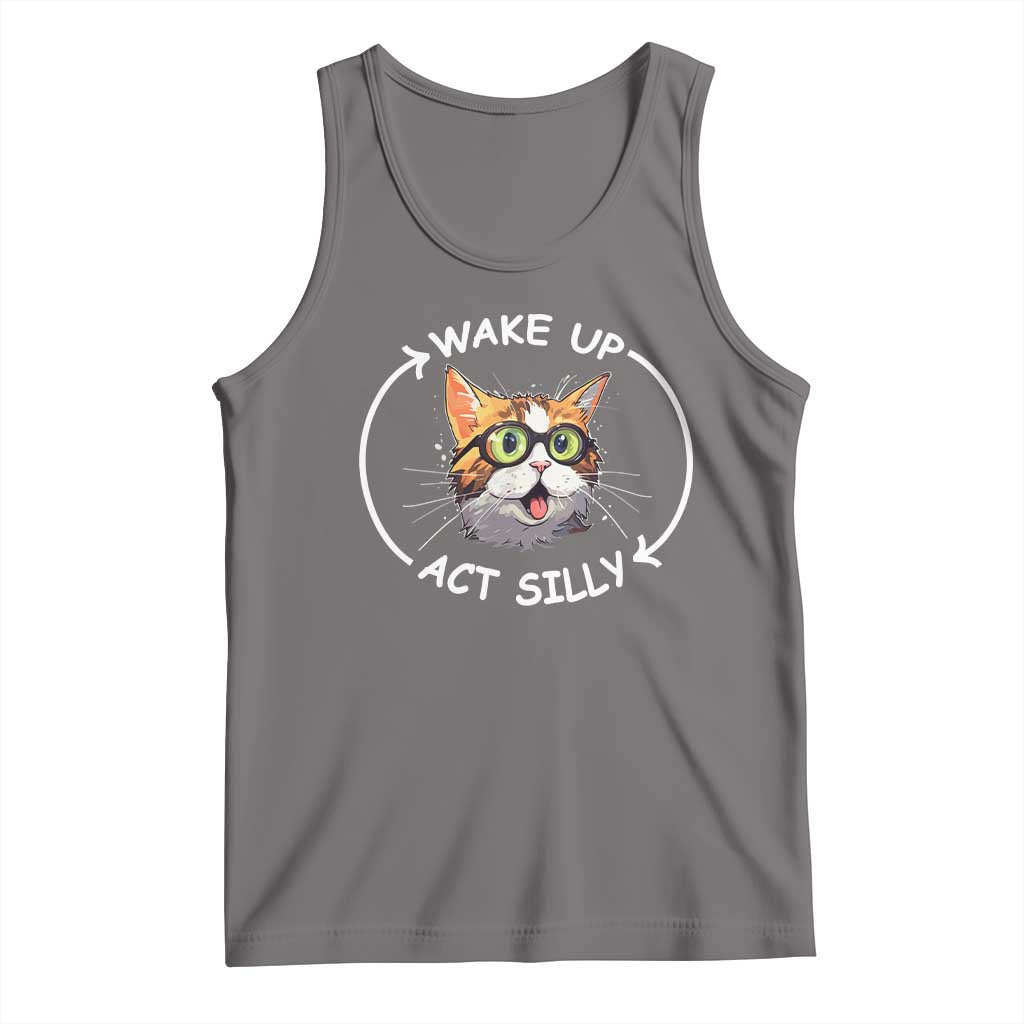 Funny Cat Meme Tank Top Wake Up Act Silly TS09 Deep Heather Print Your Wear