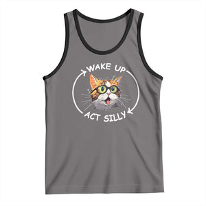 Funny Cat Meme Tank Top Wake Up Act Silly TS09 Deep Heather Black Print Your Wear