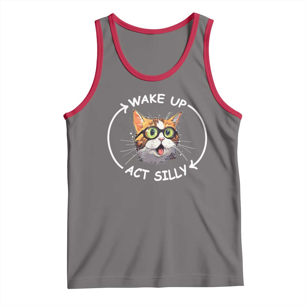 Funny Cat Meme Tank Top Wake Up Act Silly TS09 Deep Heather Red Print Your Wear