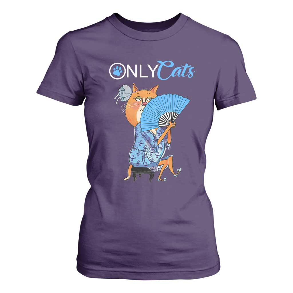 Funny Adult Joke Meme Only Cat T Shirt For Women TS09 Purple Print Your Wear
