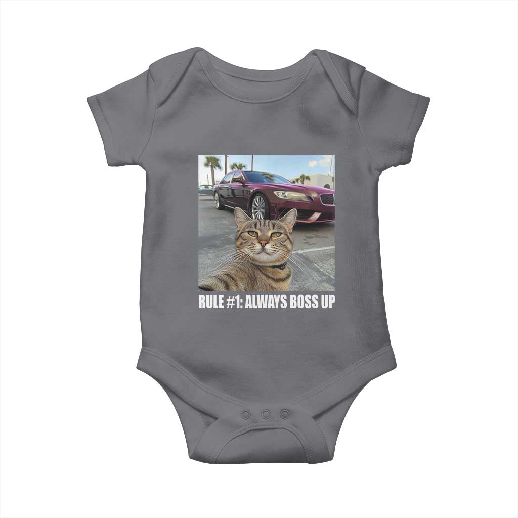 Funny Cat Meme Baby Onesie Rule No.1 Always Boss Up TS09 Charcoal Print Your Wear