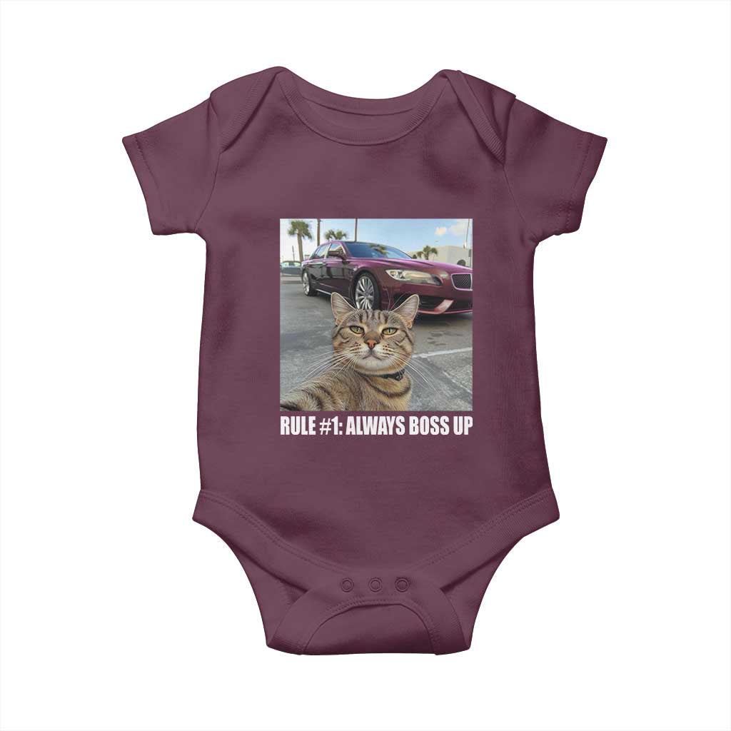 Funny Cat Meme Baby Onesie Rule No.1 Always Boss Up TS09 Maroon Print Your Wear