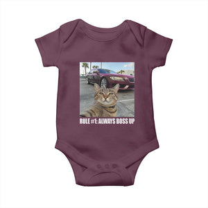 Funny Cat Meme Baby Onesie Rule No.1 Always Boss Up TS09 Maroon Print Your Wear