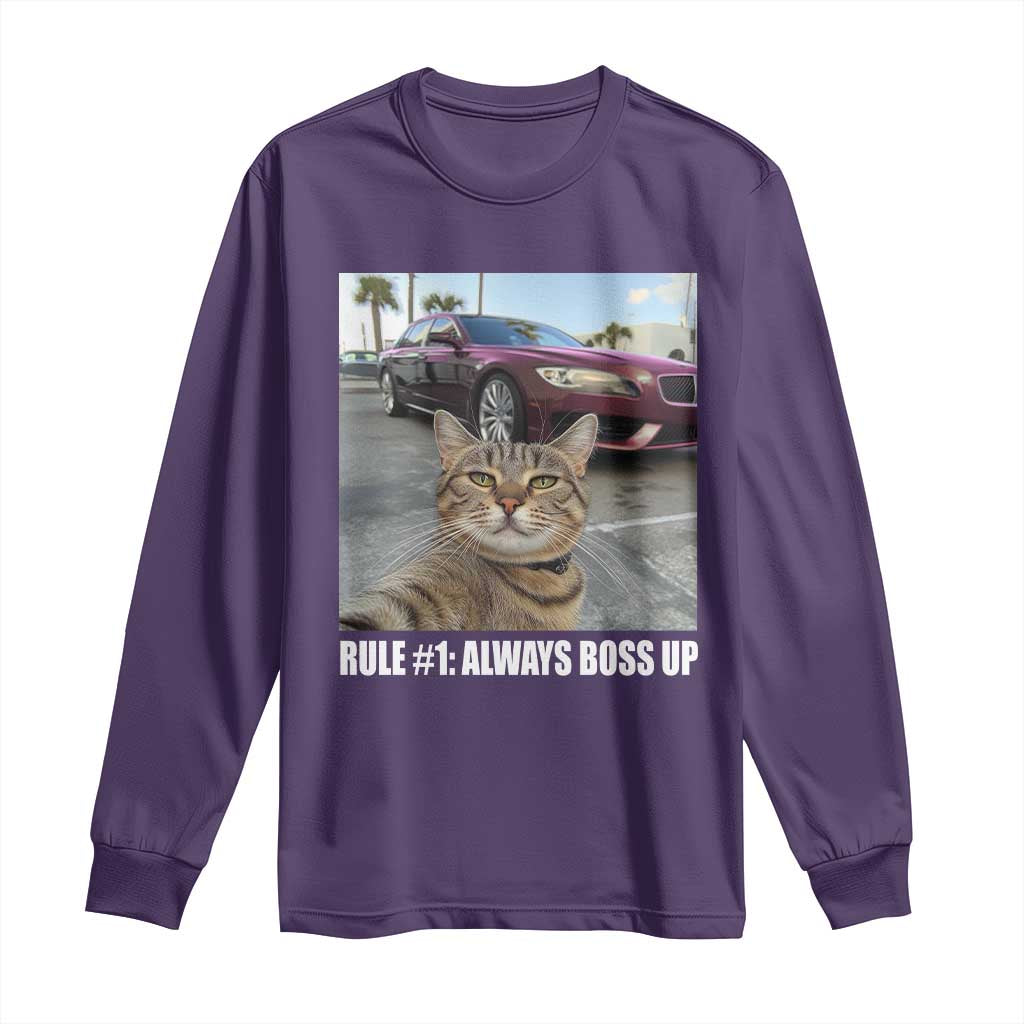 Funny Cat Meme Long Sleeve Shirt Rule No.1 Always Boss Up TS09 Purple Print Your Wear