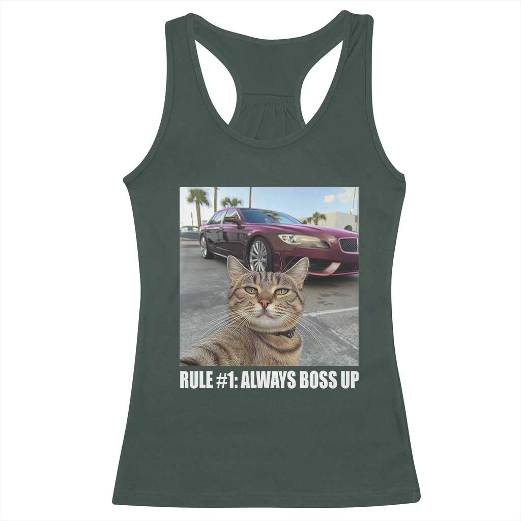 Funny Cat Meme Racerback Tank Top Rule No.1 Always Boss Up TS09 Dark Forest Green Print Your Wear