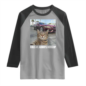 Funny Cat Meme Raglan Shirt Rule No.1 Always Boss Up TS09 Sport Gray Black Print Your Wear