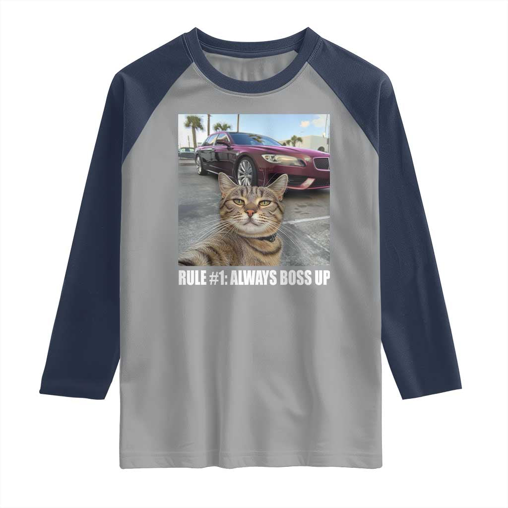 Funny Cat Meme Raglan Shirt Rule No.1 Always Boss Up TS09 Sport Gray Navy Print Your Wear