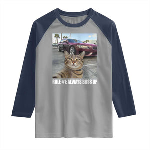 Funny Cat Meme Raglan Shirt Rule No.1 Always Boss Up TS09 Sport Gray Navy Print Your Wear