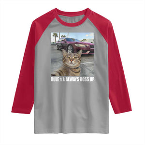 Funny Cat Meme Raglan Shirt Rule No.1 Always Boss Up TS09 Sport Gray Red Print Your Wear