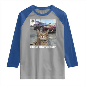 Funny Cat Meme Raglan Shirt Rule No.1 Always Boss Up TS09 Sport Gray Royal Print Your Wear