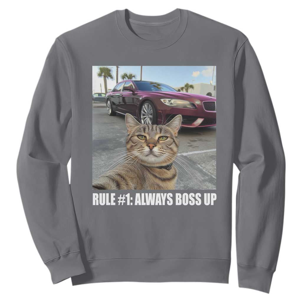 Funny Cat Meme Sweatshirt Rule No.1 Always Boss Up TS09 Charcoal Print Your Wear