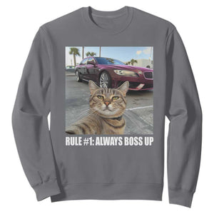 Funny Cat Meme Sweatshirt Rule No.1 Always Boss Up TS09 Charcoal Print Your Wear