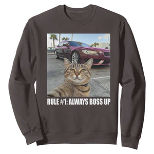 Funny Cat Meme Sweatshirt Rule No.1 Always Boss Up TS09 Dark Chocolate Print Your Wear