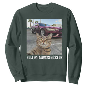 Funny Cat Meme Sweatshirt Rule No.1 Always Boss Up TS09 Dark Forest Green Print Your Wear