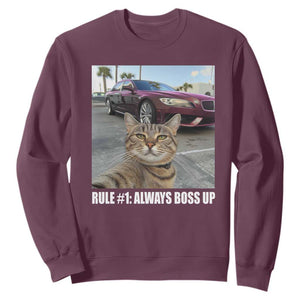 Funny Cat Meme Sweatshirt Rule No.1 Always Boss Up TS09 Maroon Print Your Wear