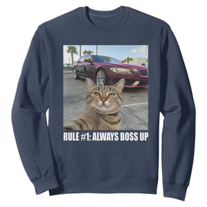 Funny Cat Meme Sweatshirt Rule No.1 Always Boss Up TS09 Navy Print Your Wear