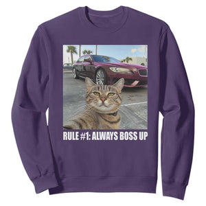 Funny Cat Meme Sweatshirt Rule No.1 Always Boss Up TS09 Purple Print Your Wear