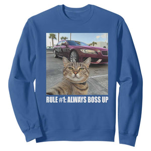 Funny Cat Meme Sweatshirt Rule No.1 Always Boss Up TS09 Royal Blue Print Your Wear