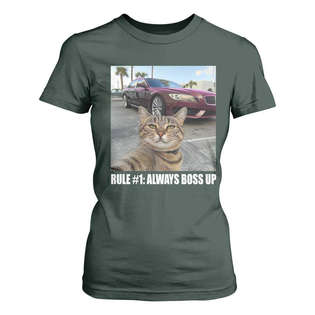 Funny Cat Meme T Shirt For Women Rule No.1 Always Boss Up TS09 Dark Forest Green Print Your Wear