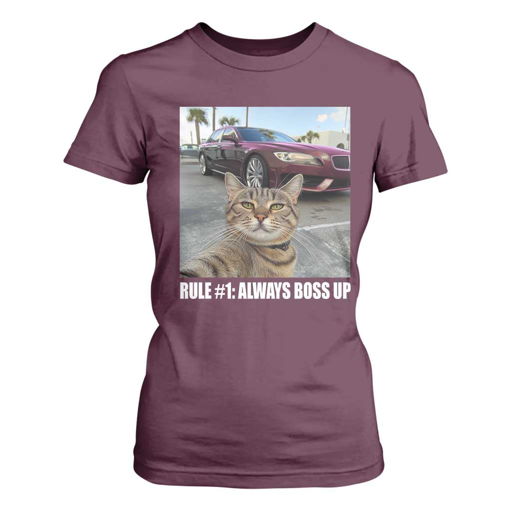 Funny Cat Meme T Shirt For Women Rule No.1 Always Boss Up TS09 Maroon Print Your Wear