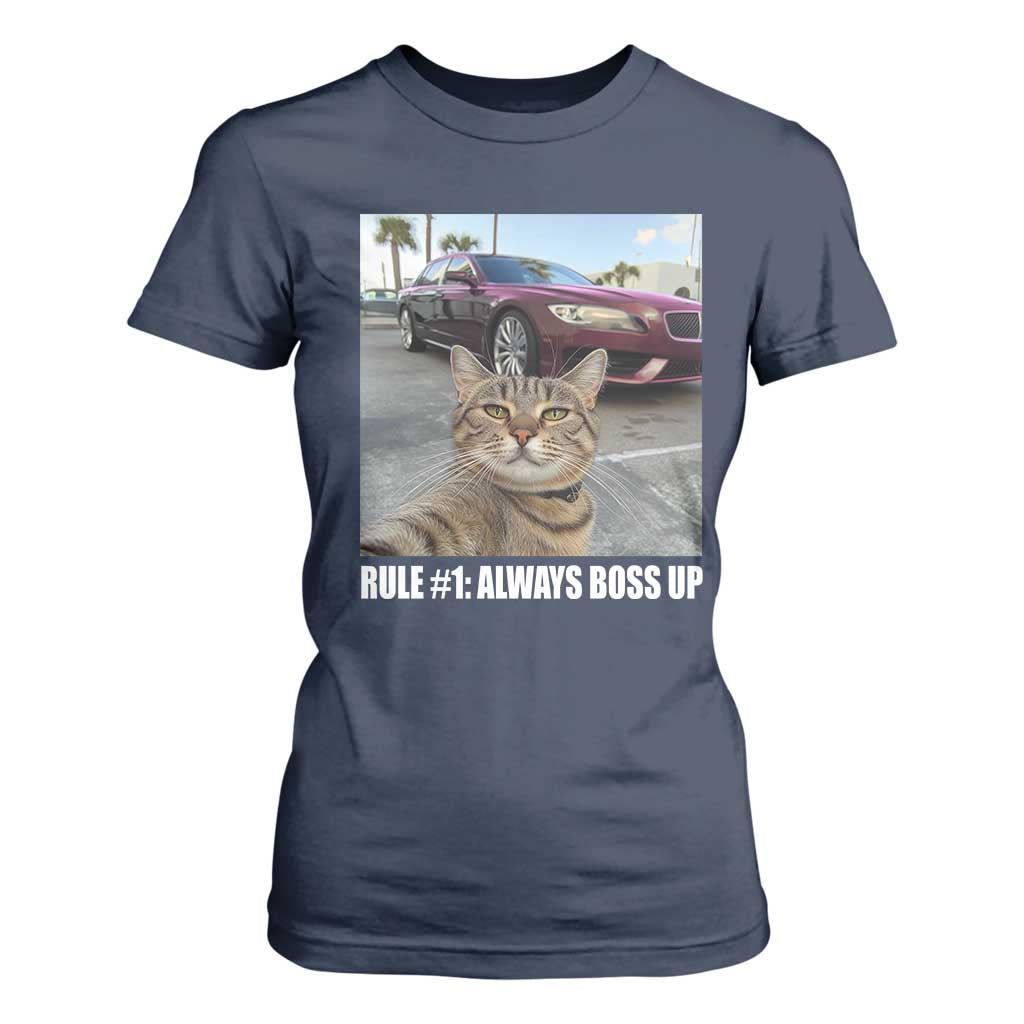 Funny Cat Meme T Shirt For Women Rule No.1 Always Boss Up TS09 Navy Print Your Wear