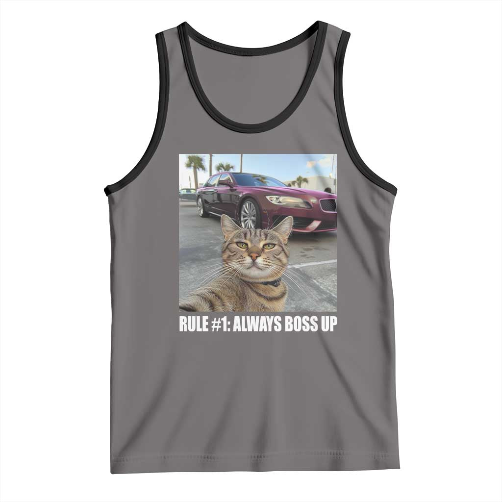 Funny Cat Meme Tank Top Rule No.1 Always Boss Up TS09 Deep Heather Black Print Your Wear
