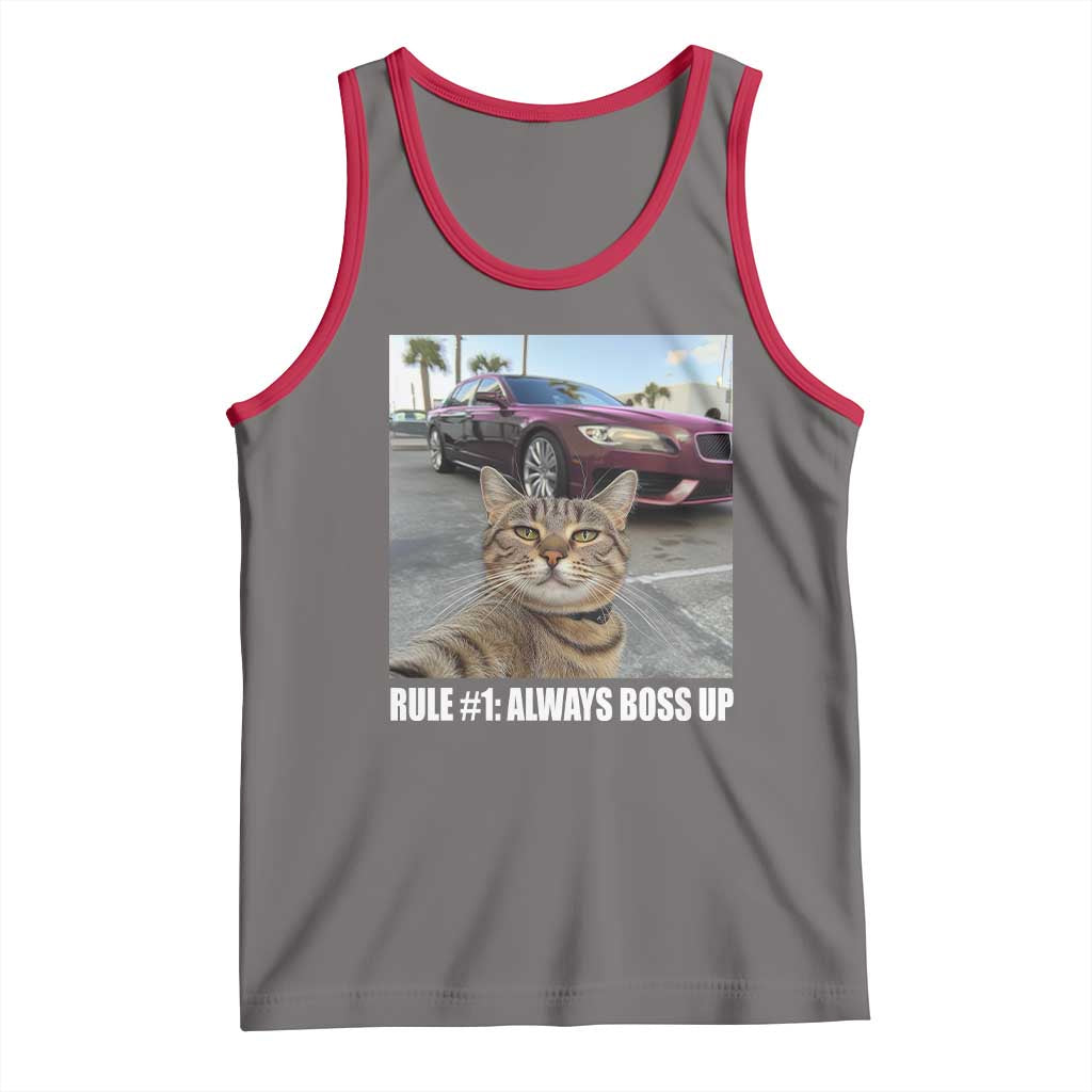 Funny Cat Meme Tank Top Rule No.1 Always Boss Up TS09 Deep Heather Red Print Your Wear