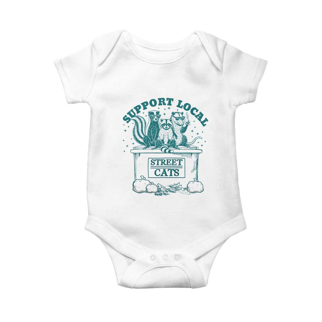 Funny Support Local Street Cat Baby Onesie Raccoon Opossum Skunk Garbage Crew TS09 White Print Your Wear