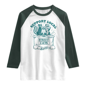 Funny Support Local Street Cat Raglan Shirt Raccoon Opossum Skunk Garbage Crew TS09 White Dark Forest Green Print Your Wear