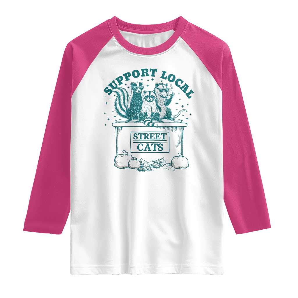Funny Support Local Street Cat Raglan Shirt Raccoon Opossum Skunk Garbage Crew TS09 White Heliconia Print Your Wear