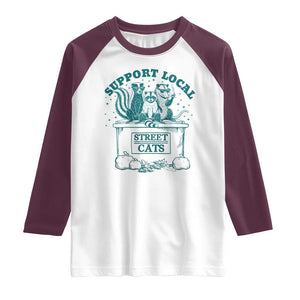 Funny Support Local Street Cat Raglan Shirt Raccoon Opossum Skunk Garbage Crew TS09 White Maroon Print Your Wear