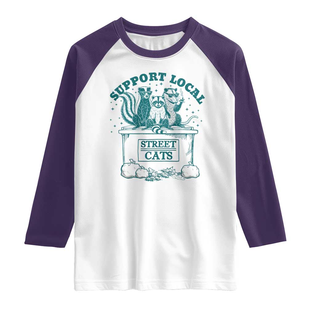Funny Support Local Street Cat Raglan Shirt Raccoon Opossum Skunk Garbage Crew TS09 White Purple Print Your Wear