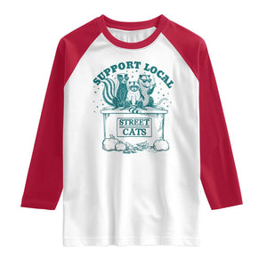 Funny Support Local Street Cat Raglan Shirt Raccoon Opossum Skunk Garbage Crew TS09 White Red Print Your Wear
