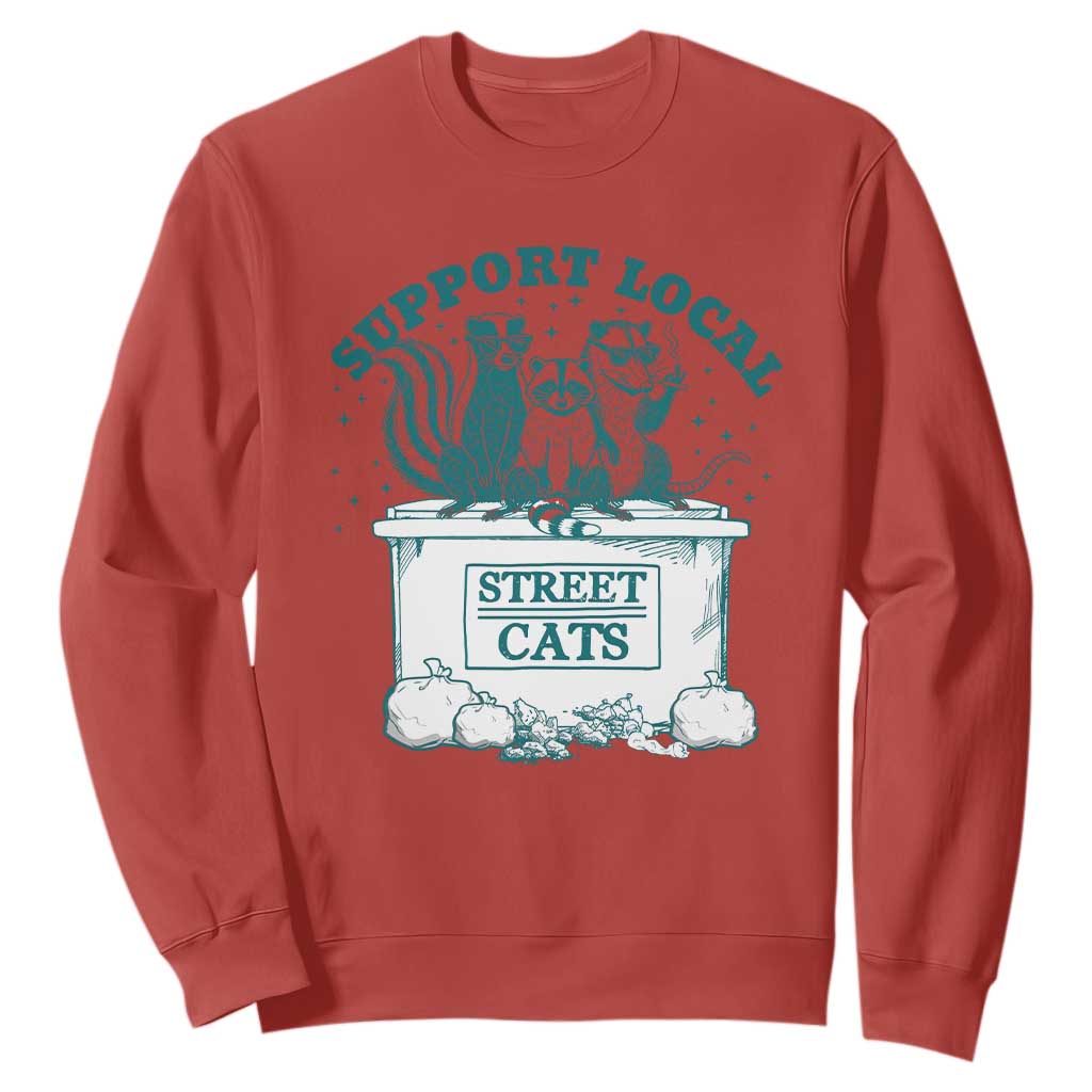 Funny Support Local Street Cat Sweatshirt Raccoon Opossum Skunk Garbage Crew TS09 Red Print Your Wear