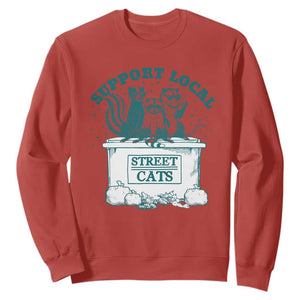 Funny Support Local Street Cat Sweatshirt Raccoon Opossum Skunk Garbage Crew TS09 Red Print Your Wear