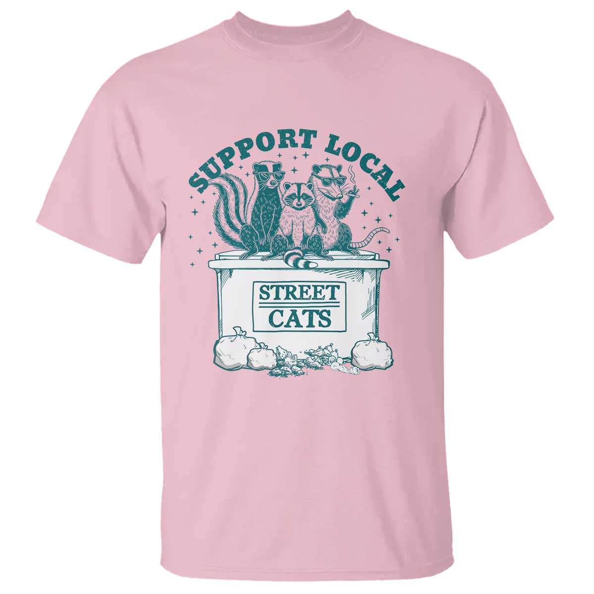 Funny Support Local Street Cat T Shirt Raccoon Opossum Skunk Garbage Crew TS09 Light Pink Print Your Wear