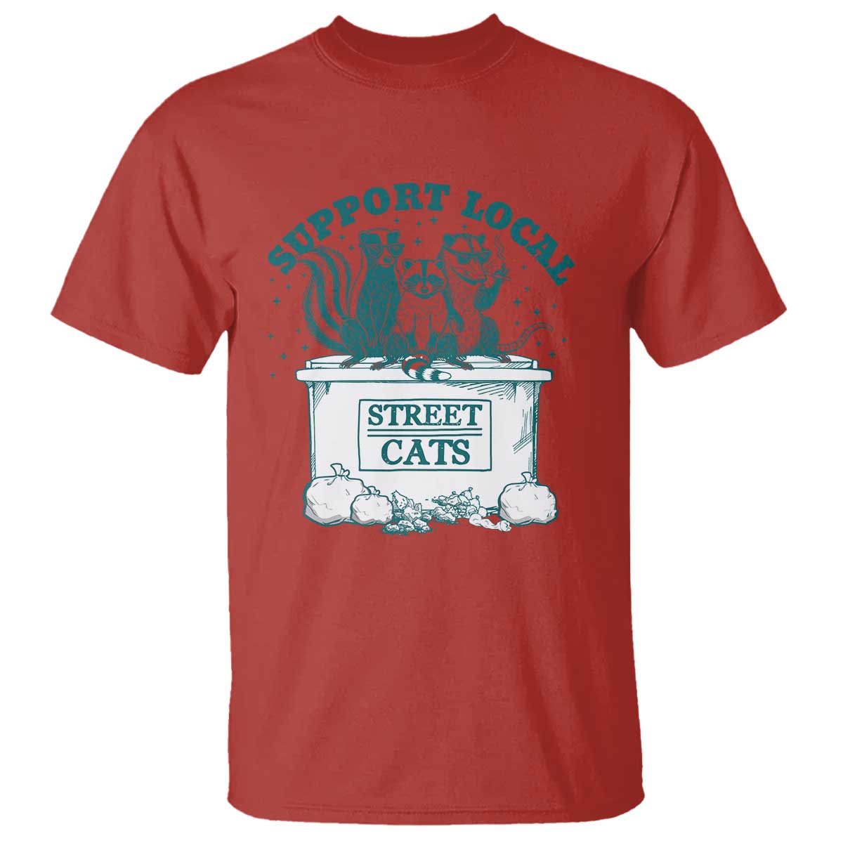 Funny Support Local Street Cat T Shirt Raccoon Opossum Skunk Garbage Crew TS09 Red Print Your Wear
