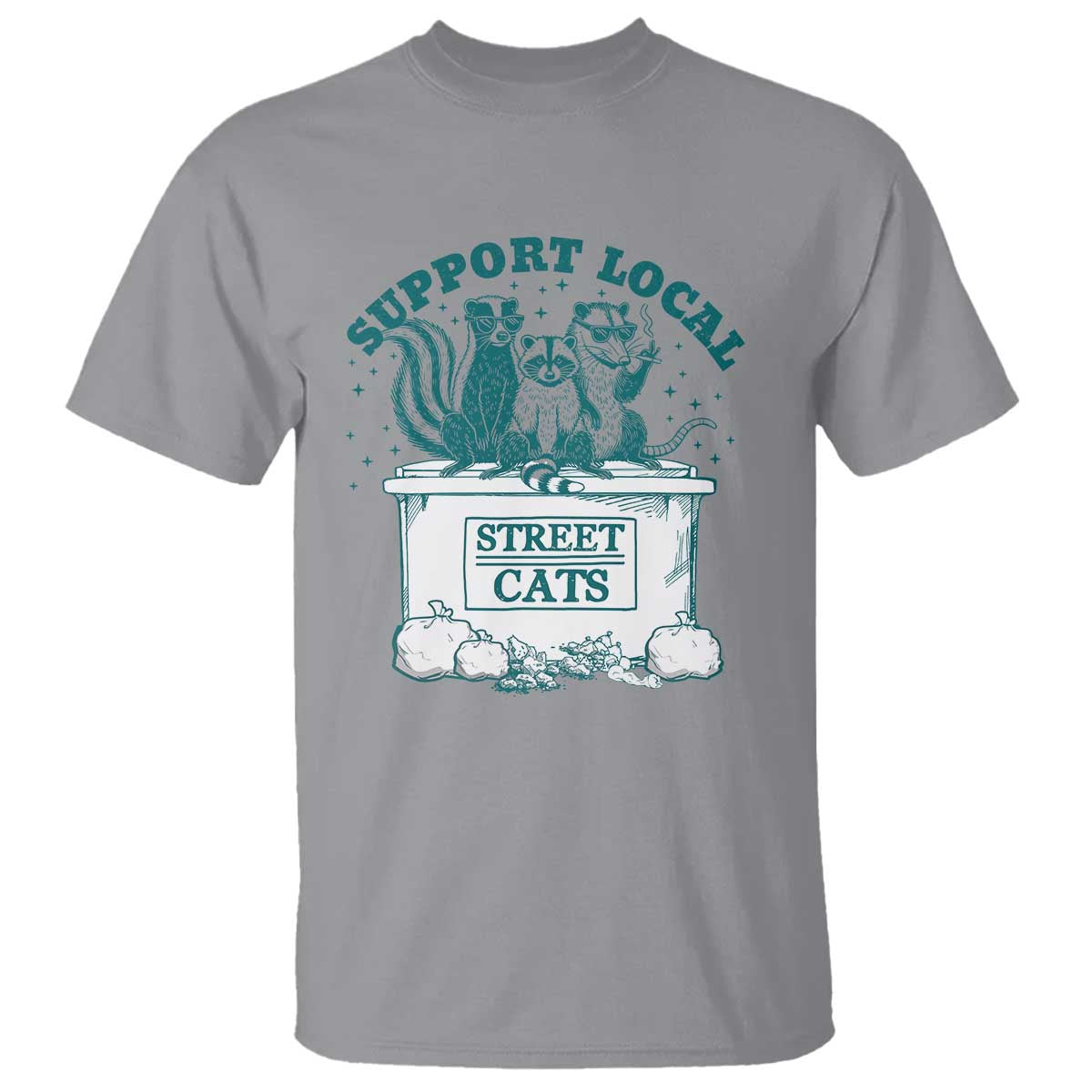 Funny Support Local Street Cat T Shirt Raccoon Opossum Skunk Garbage Crew TS09 Sport Gray Print Your Wear