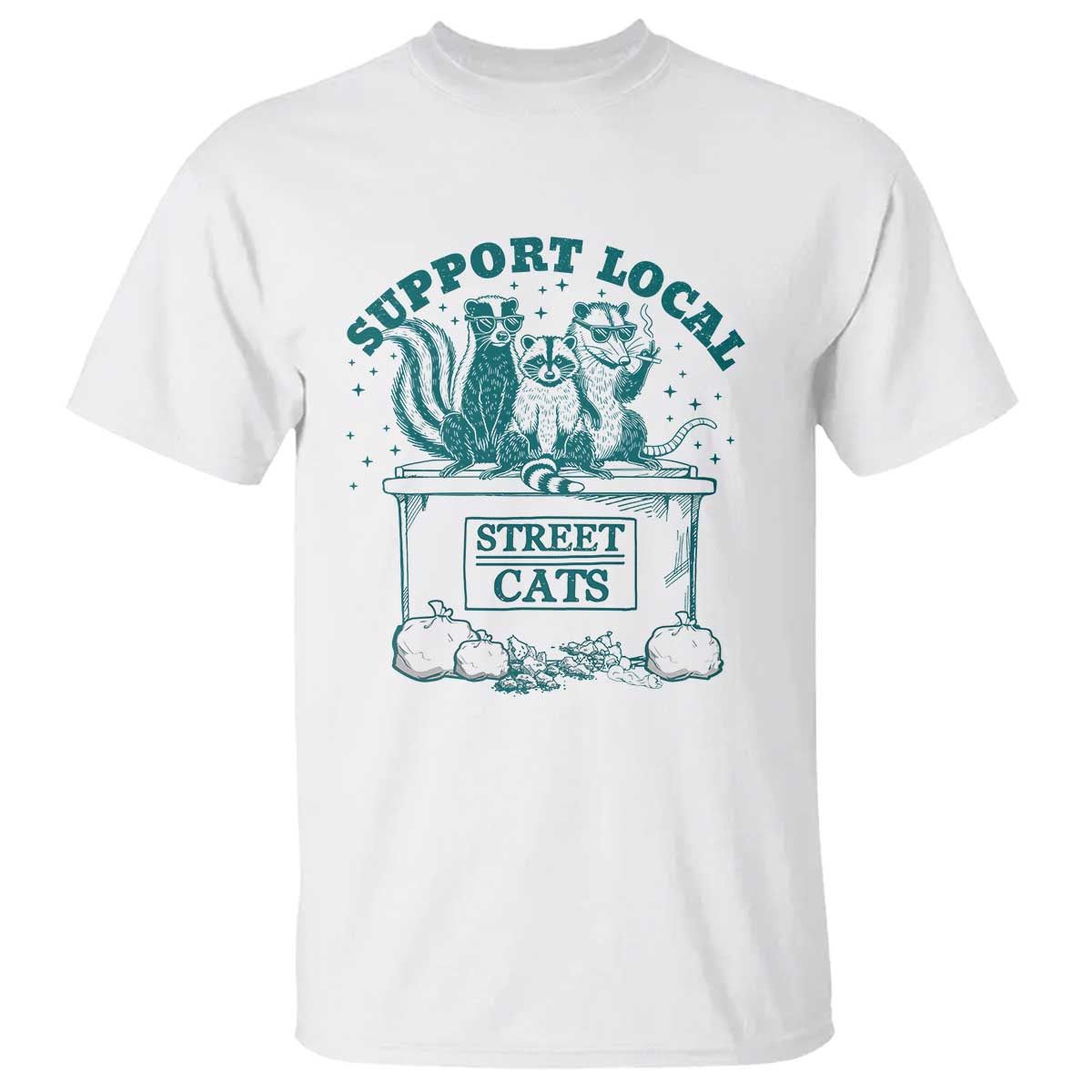 Funny Support Local Street Cat T Shirt Raccoon Opossum Skunk Garbage Crew TS09 White Print Your Wear