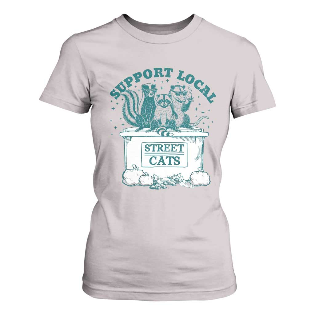 Funny Support Local Street Cat T Shirt For Women Raccoon Opossum Skunk Garbage Crew TS09 Ice Gray Print Your Wear